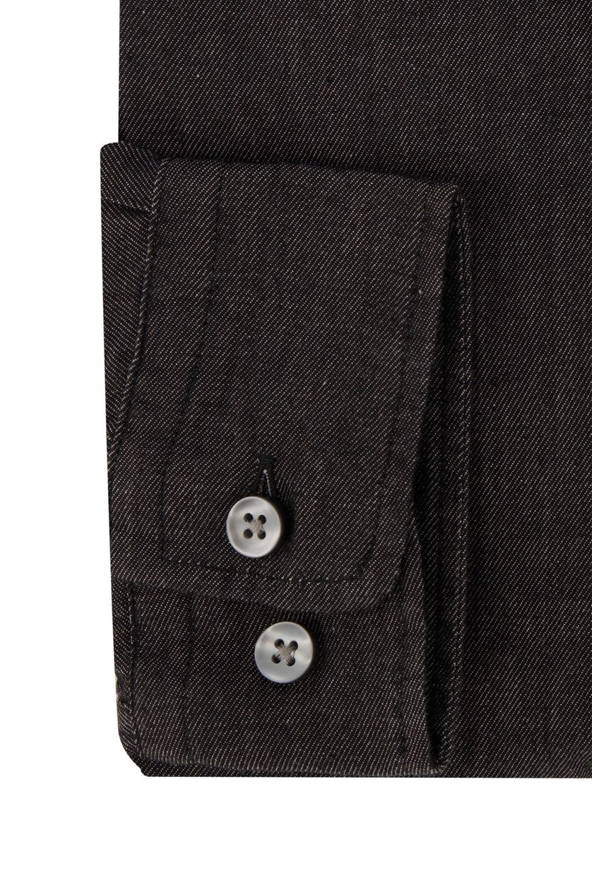 Hugo Boss casual overhemd zwart effen katoen slim fit