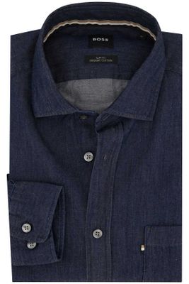 Hugo Boss Hugo Boss casual overhemd  slim fit blauw effen met borstzak