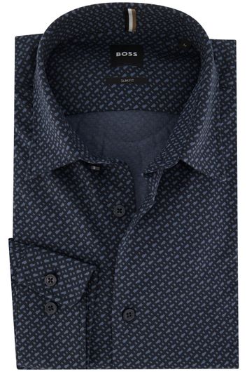 casual overhemd Hugo Boss  donkerblauw geprint katoen slim fit 