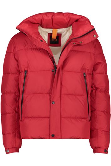 Hugo Boss winterjas rood effen rits + knoop normale fit 