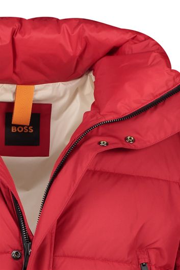 winterjas Hugo Boss rood normale fit effen rits + knoop