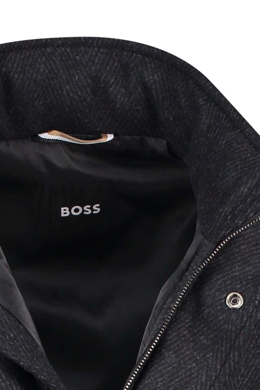 Hugo Boss winterjas grijs normale fit wol effen rits + knoop