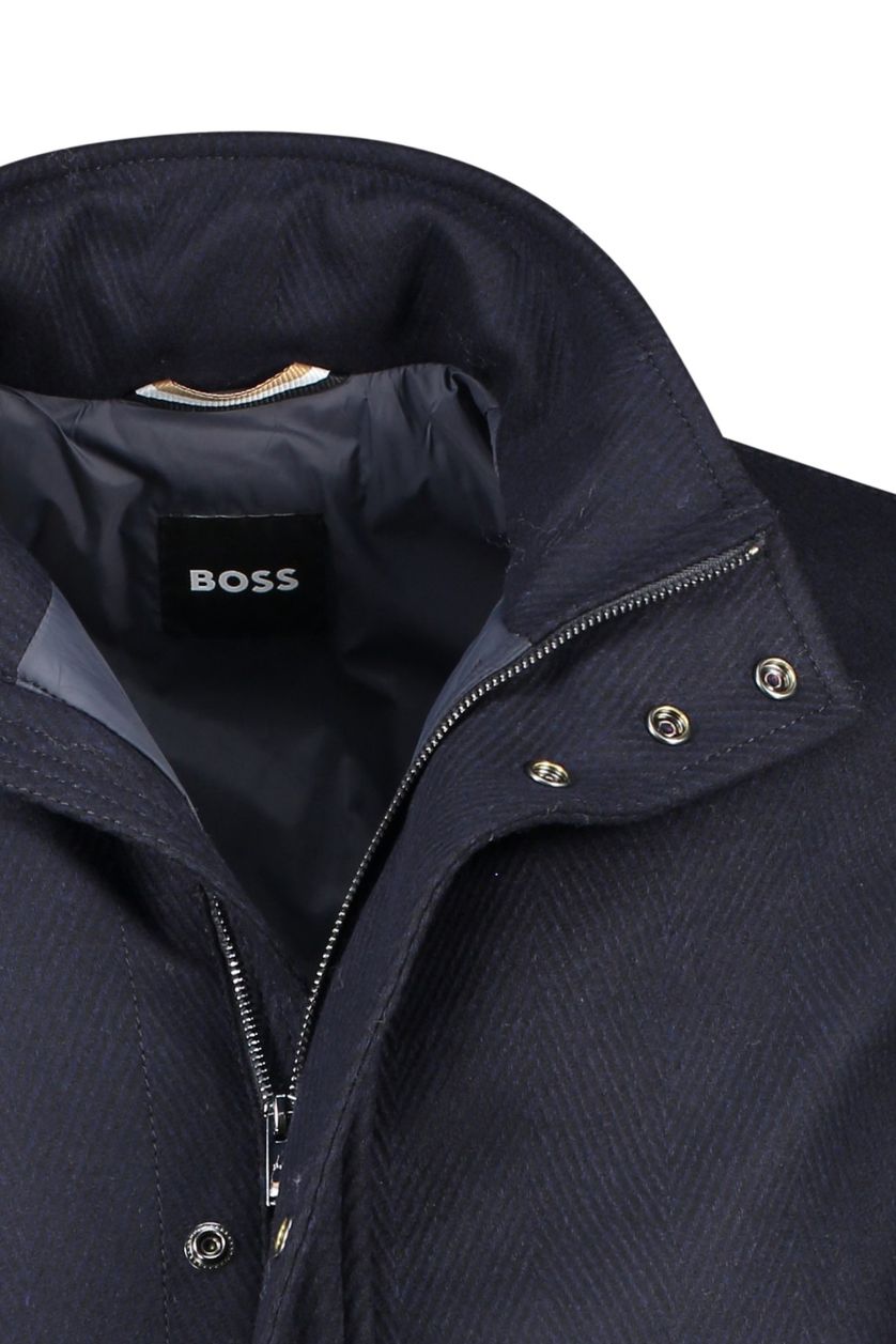 Winterjas donkerblauw Hugo Boss normale fit effen rits + knoop