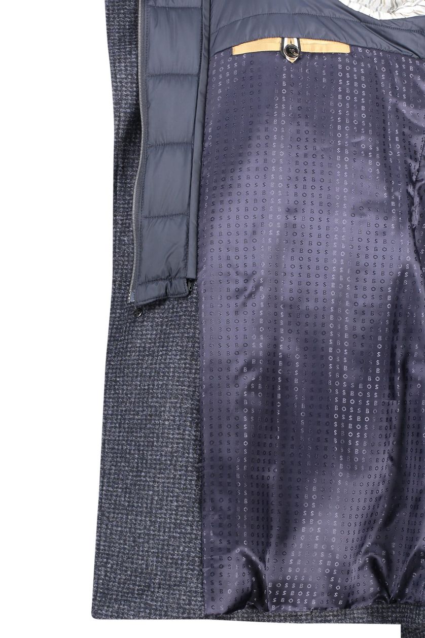 Hugo Boss winterjas donkerblauw effen rits + knoop normale fit 