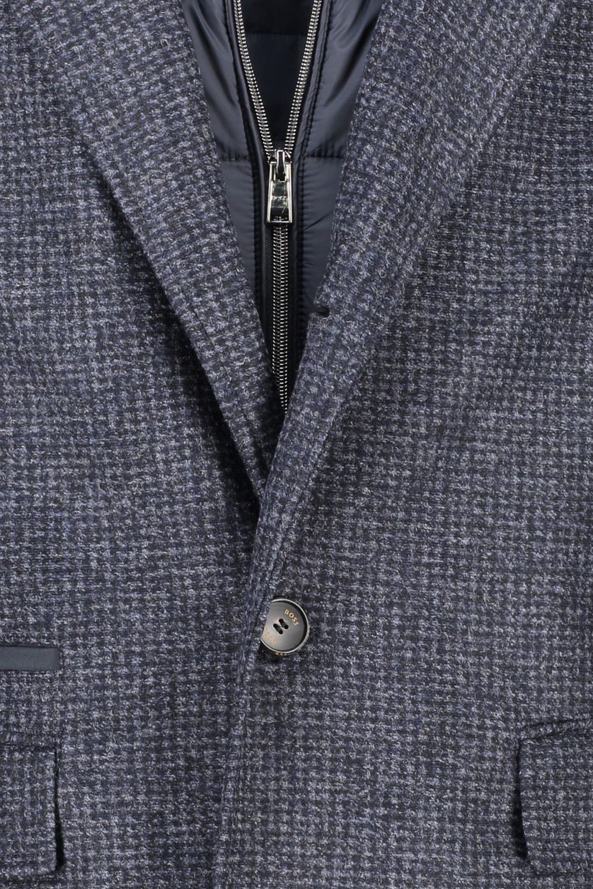 Hugo Boss winterjas donkerblauw effen rits + knoop normale fit 
