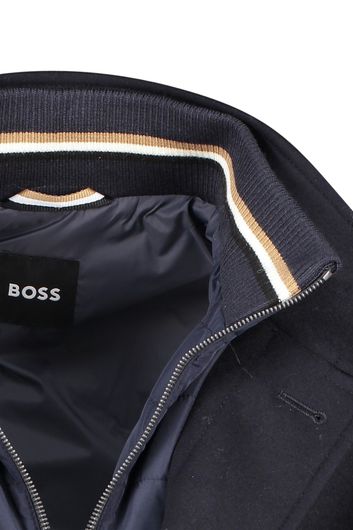 Hugo Boss winterjas halflang donkerblauw effen rits normale fit 