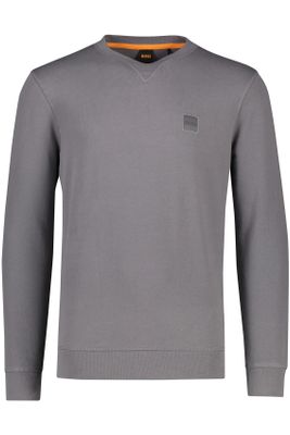 Hugo Boss Hugo Boss sweater Westart grijs effen katoen ronde hals 