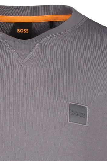 sweater Hugo Boss Westart grijs effen katoen ronde hals 