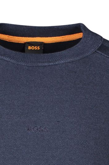 Hugo Boss trui ronde hals donkerblauw  effen wol