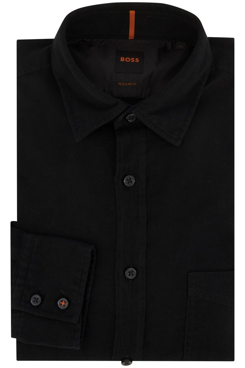 Hugo Boss casual overhemd zwart effen katoen wijde fit