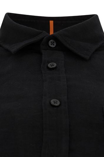 casual overhemd Hugo Boss zwart effen katoen wijde fit 
