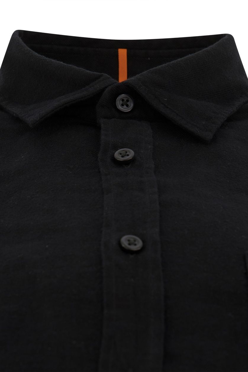Hugo Boss casual overhemd zwart effen katoen wijde fit