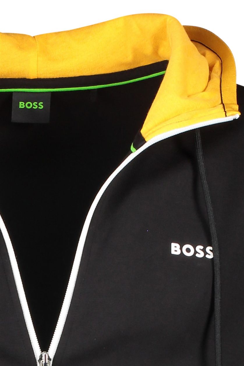 Hugo Boss vest zwart effen katoen met capuchon