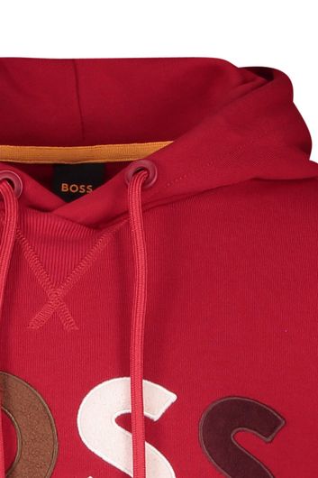 Hugo Boss sweater hoodie rood geprint katoen embleem