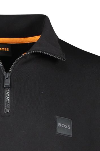 Hugo Boss sweater opstaande kraag zwart effen katoen