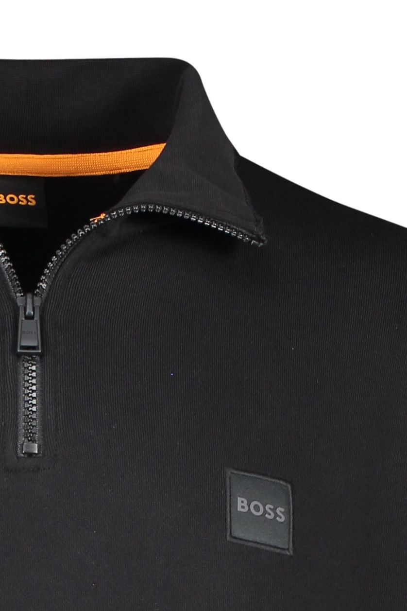 Hugo Boss sweater zwart effen katoen opstaande kraag 