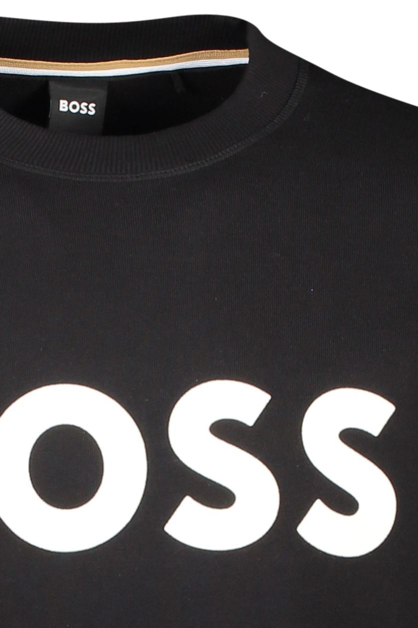 Hugo Boss sweater zwart geprint katoen ronde hals Stadler