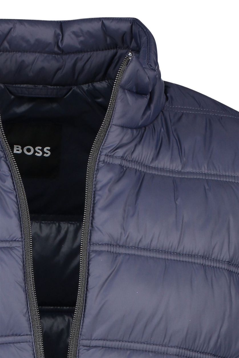 Hugo Boss winterjas donkerblauw effen rits normale fit afneembare capuchon