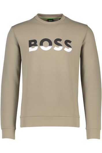 sweater Hugo Boss beige geprint katoen ronde hals 