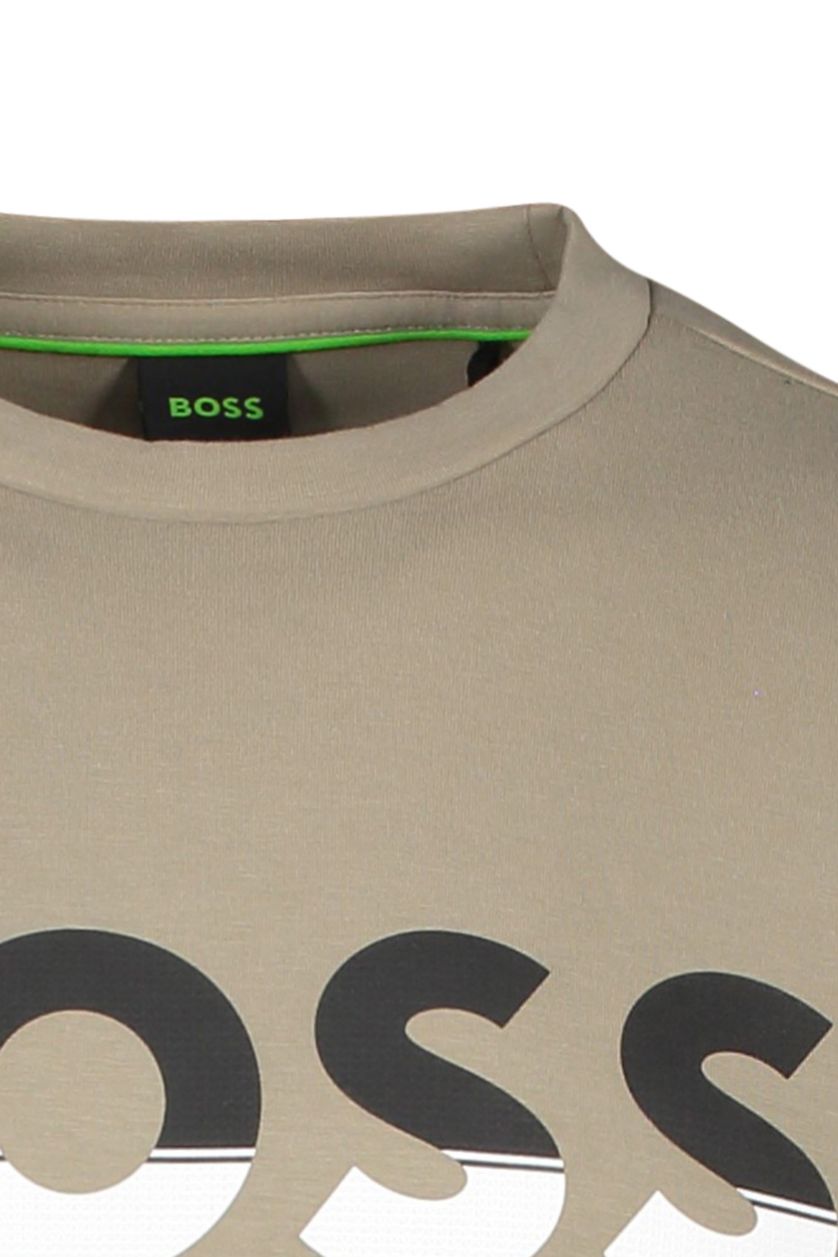 Hugo Boss sweater beige geprint katoen ronde hals 