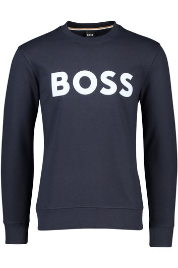 sweater Hugo Boss donkerblauw effen katoen ronde hals 
