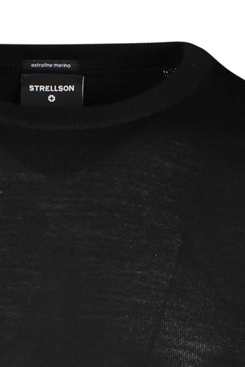 Strellson trui ronde hals zwart effen merinowol