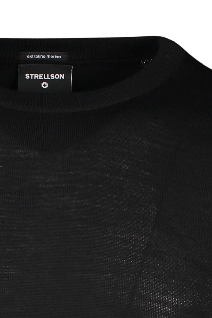 Strellson trui zwart effen merinowol ronde hals 