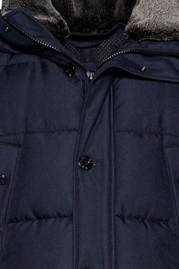 Strellson winterjas blauw effen rits + knoop normale fit 