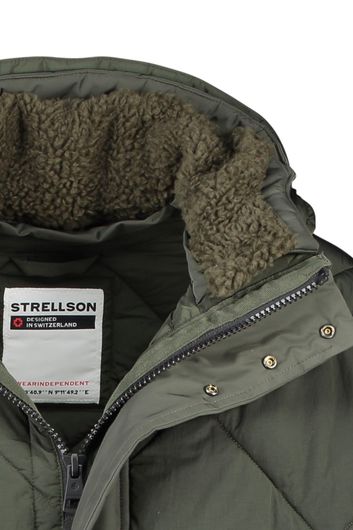 Strellson winterjas groen effen rits + knoop normale fit lang model