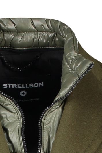Strellson winterjas groen effen knopen normale fit wol
