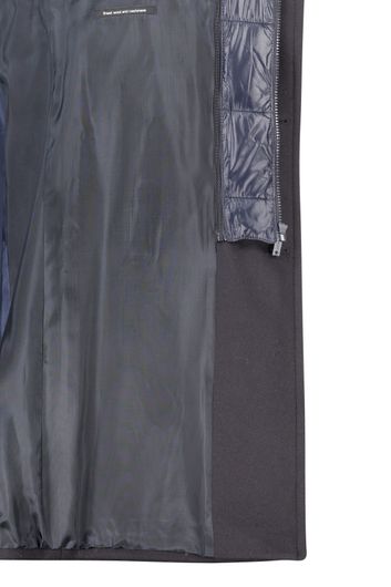 Strellson winterjas donkerblauw effen rits + knoop normale fit wol