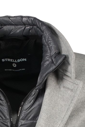 Strellson winterjas grijs effen knopen normale fit wol