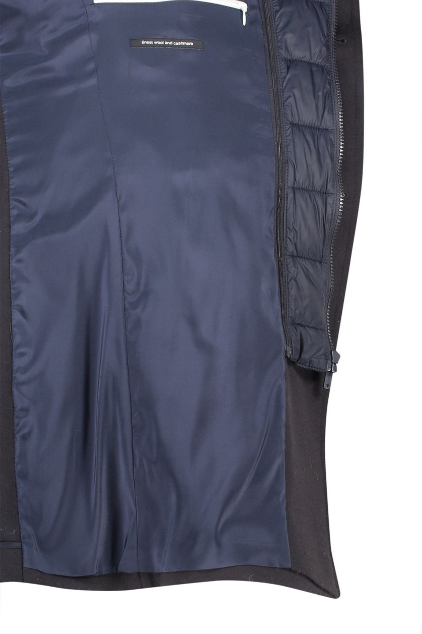 Strellson winterjas donkerblauw normale fit effen rits + knoop