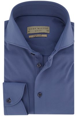 John Miller Blauw effen slim fit John Miller business overhemd
