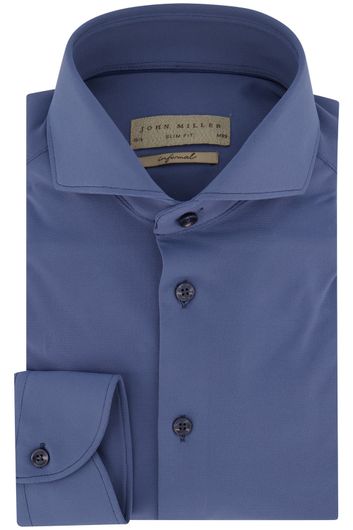 Blauw effen slim fit John Miller business overhemd