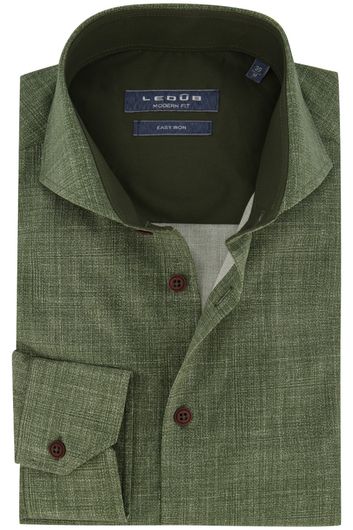 business overhemd Ledub Modern Fit groen geprint katoen normale fit 