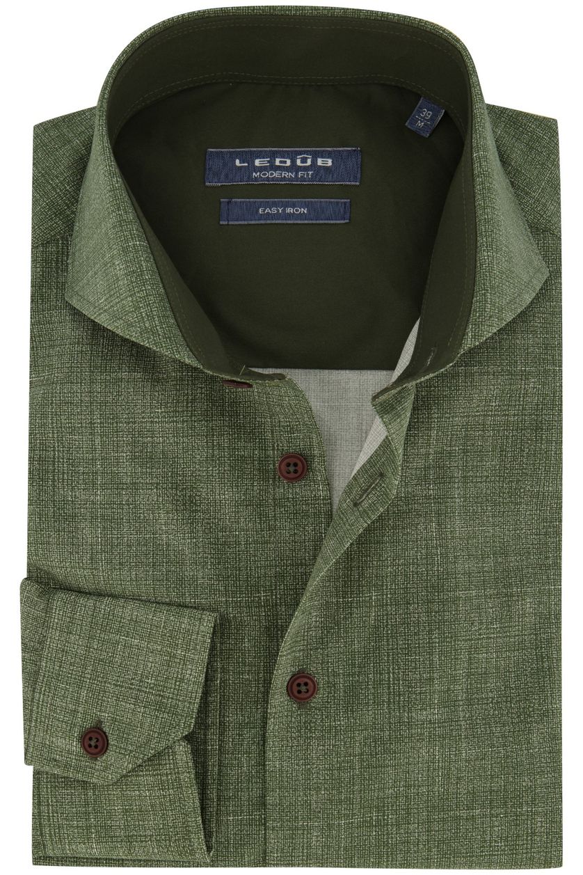 Ledub business overhemd Modern Fit groen geprint katoen normale fit