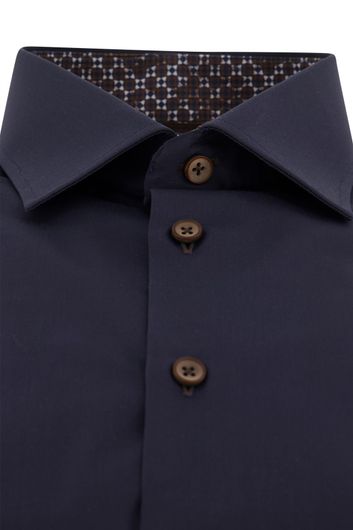 Mouwlengte 7 overhemd Ledub Modern Fit New normale fit donkerblauw effen katoen