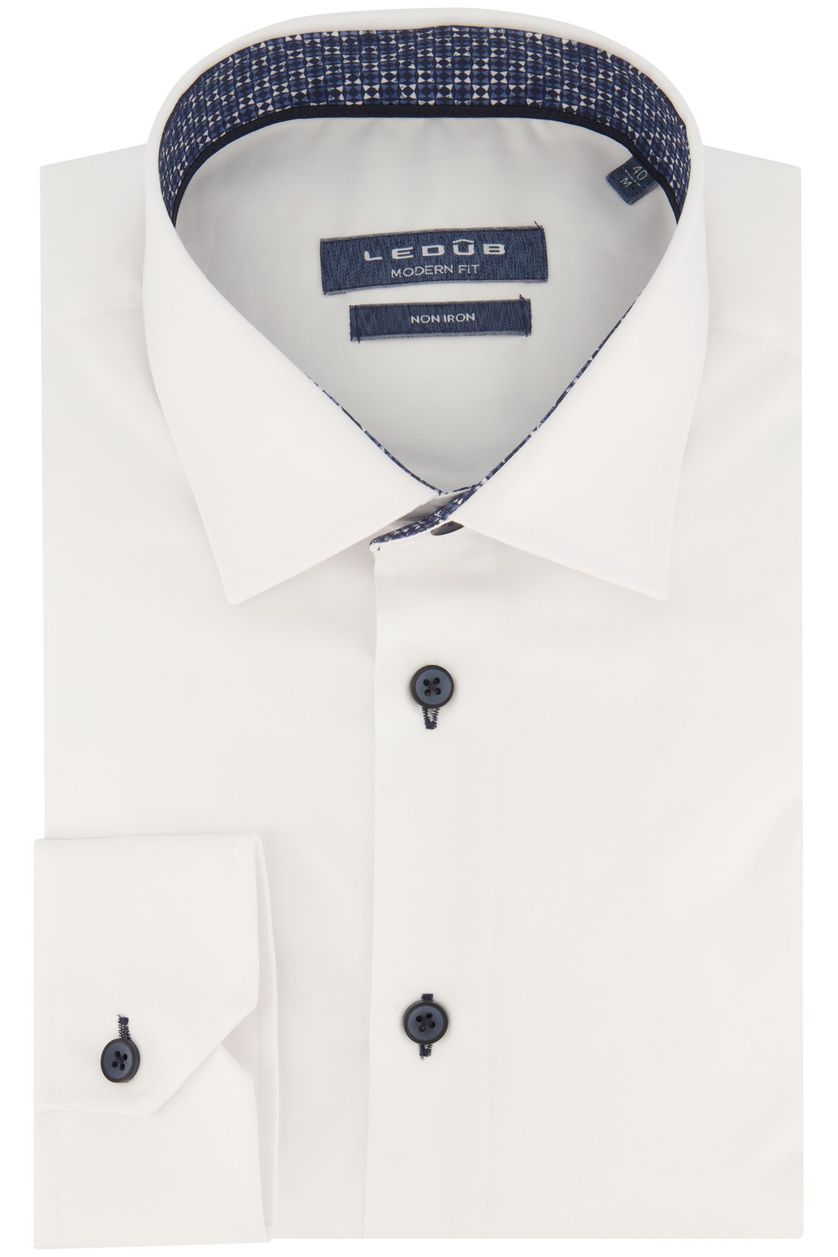 Ledub overhemd mouwlengte 7 Modern Fit New wit effen katoen normale fit