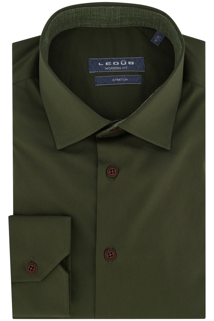 Ledub overhemd mouwlengte 7 Modern Fit groen semi-wide spread boord