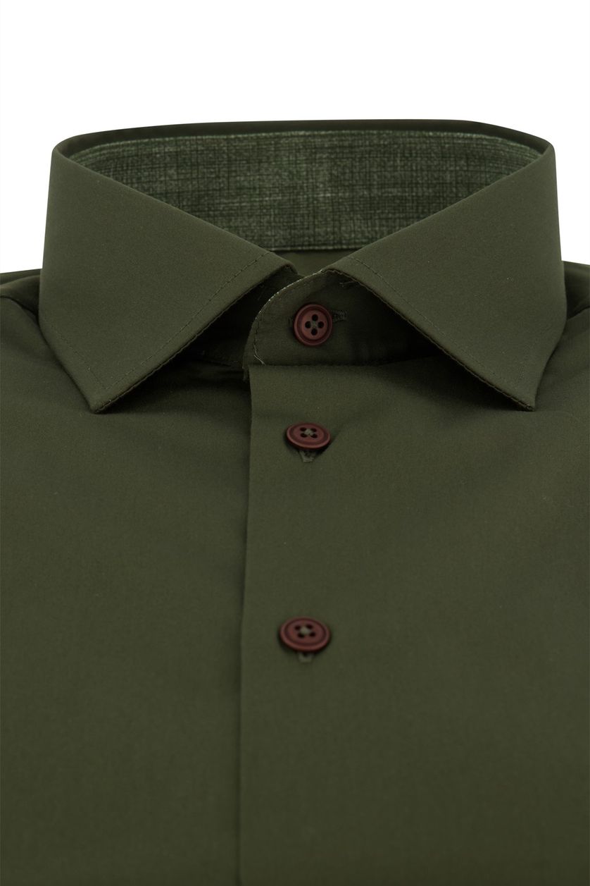 Ledub overhemd mouwlengte 7 Modern Fit groen semi-wide spread boord