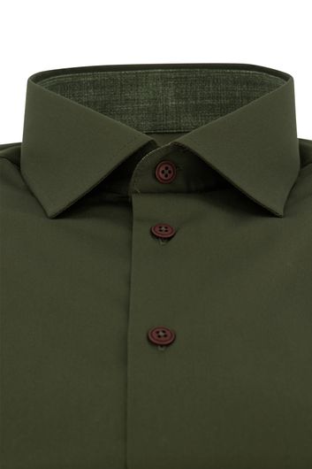 overhemd mouwlengte 7 Ledub Modern Fit groen effen katoen normale fit 
