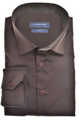 Ledub Ledub overhemd mouwlengte 7 Modern Fit bruin effen normale fit