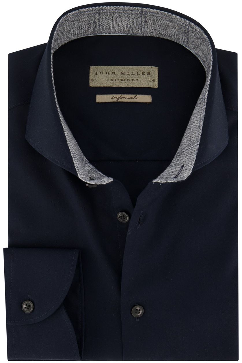 Overhemd John Miller donkerblauw strijkvrij