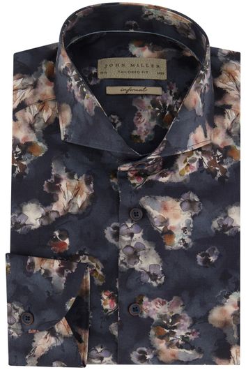 business overhemd John Miller Tailored Fit donkerblauw geprint katoen slim fit 