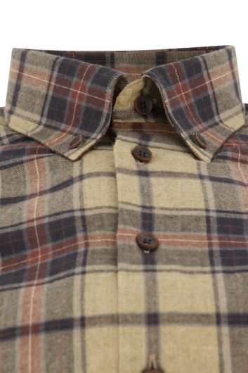 Bruin geruit John Miller business overhemd tailored fit normale fit katoen