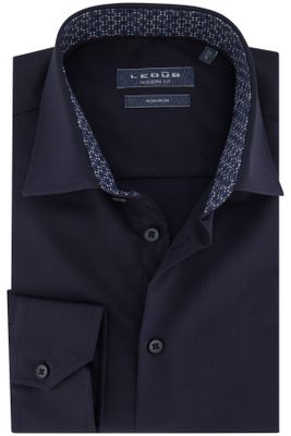 Ledub Ledub business overhemd Modern Fit New normale fit donkerblauw effen katoen