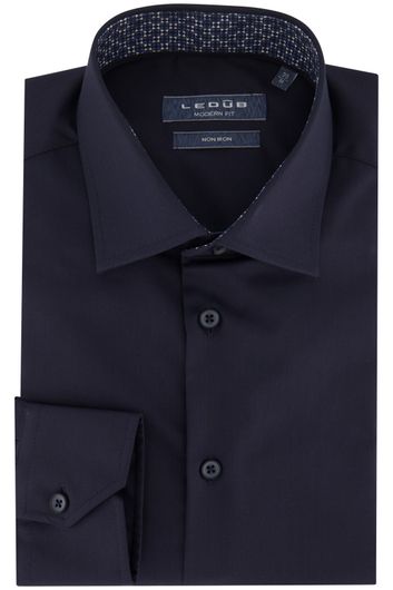 Ledub business overhemd normale fit donkerblauw effen met semi wide spread boord
