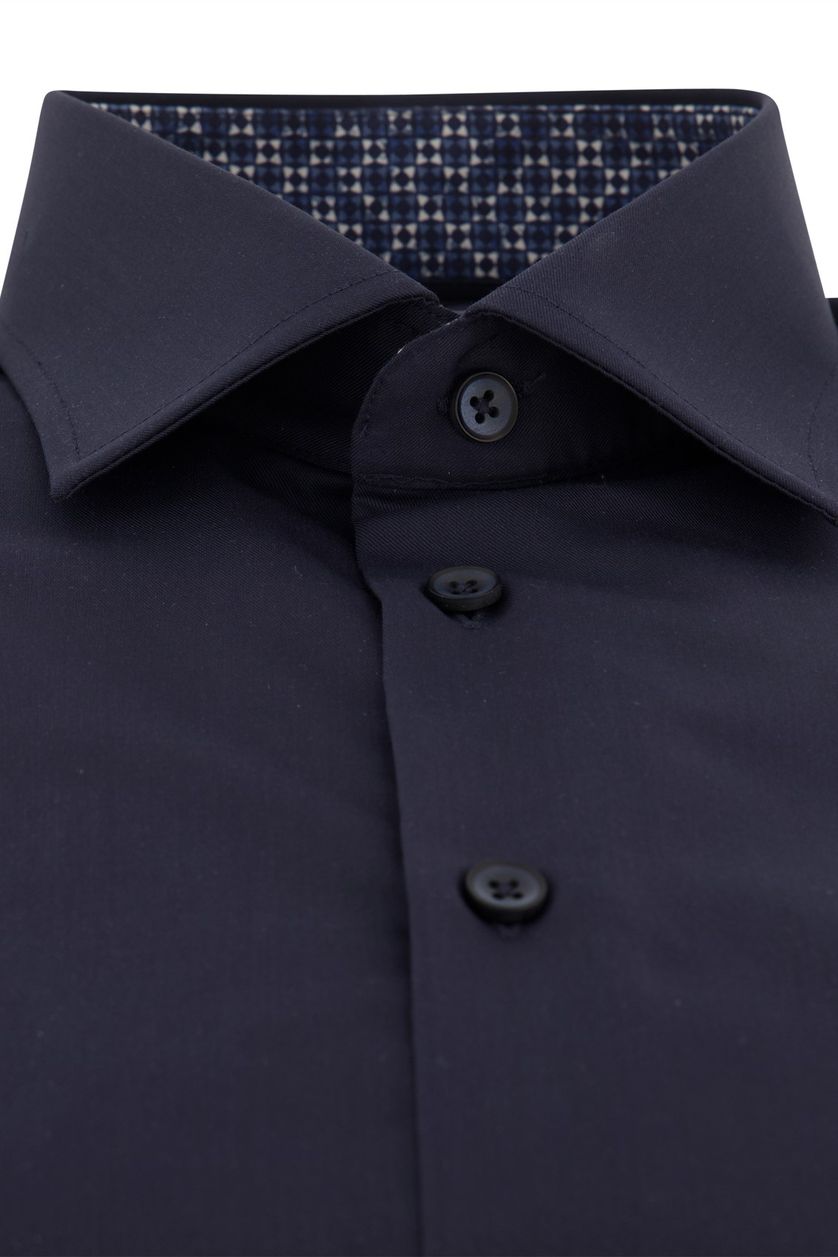 Ledub overhemd zakelijk Modern Fit New donkerblauw effen katoen