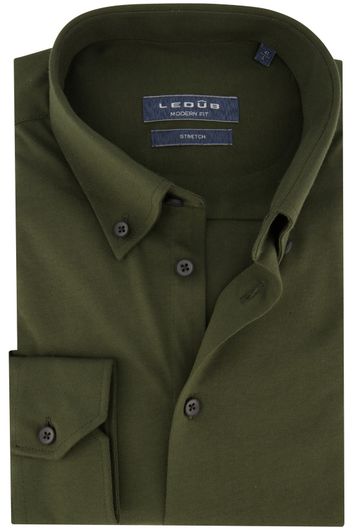 business overhemd Ledub groen effen katoen normale fit 
